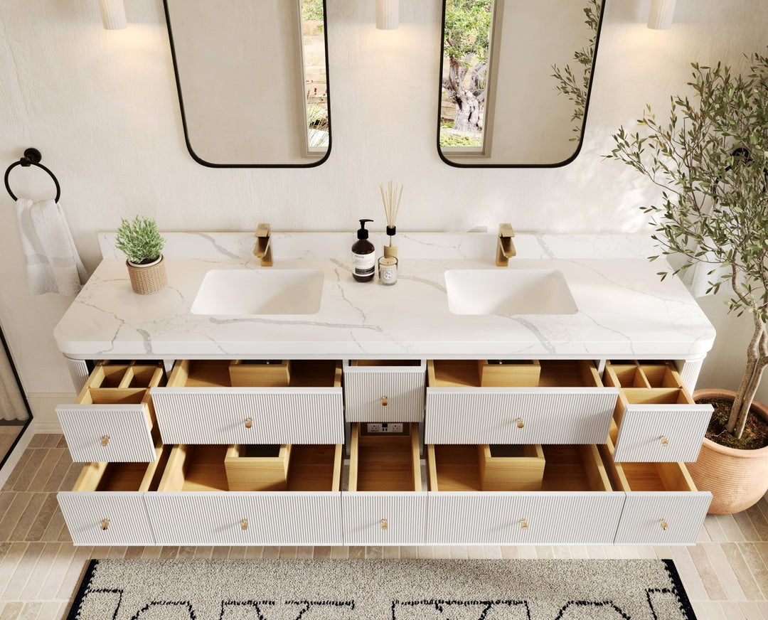 Hampton Floating 84 in. W x 22 in. D Double Sink Bathroom Vanity - Willow Bath and Vanity
