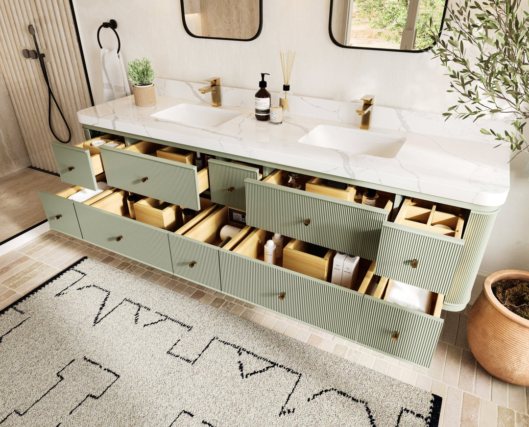 Hampton Floating 84 in. W x 22 in. D Double Sink Bathroom Vanity - Willow Bath and Vanity