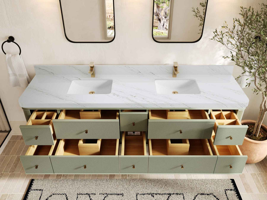 Hampton Floating 84 in. W x 22 in. D Double Sink Bathroom Vanity - Willow Bath and Vanity