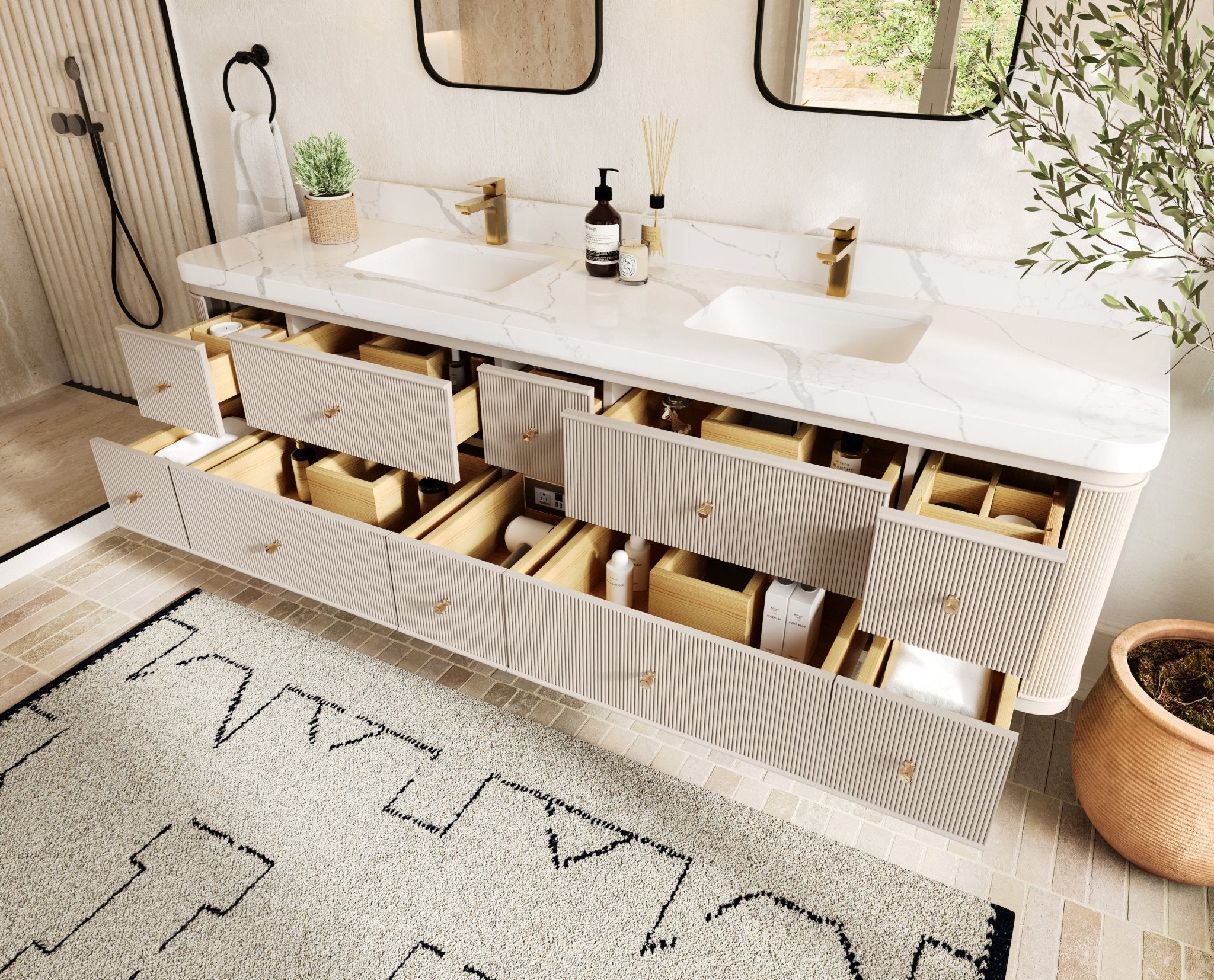 Hampton Floating 84 in. W x 22 in. D Double Sink Bathroom Vanity - Willow Bath and Vanity