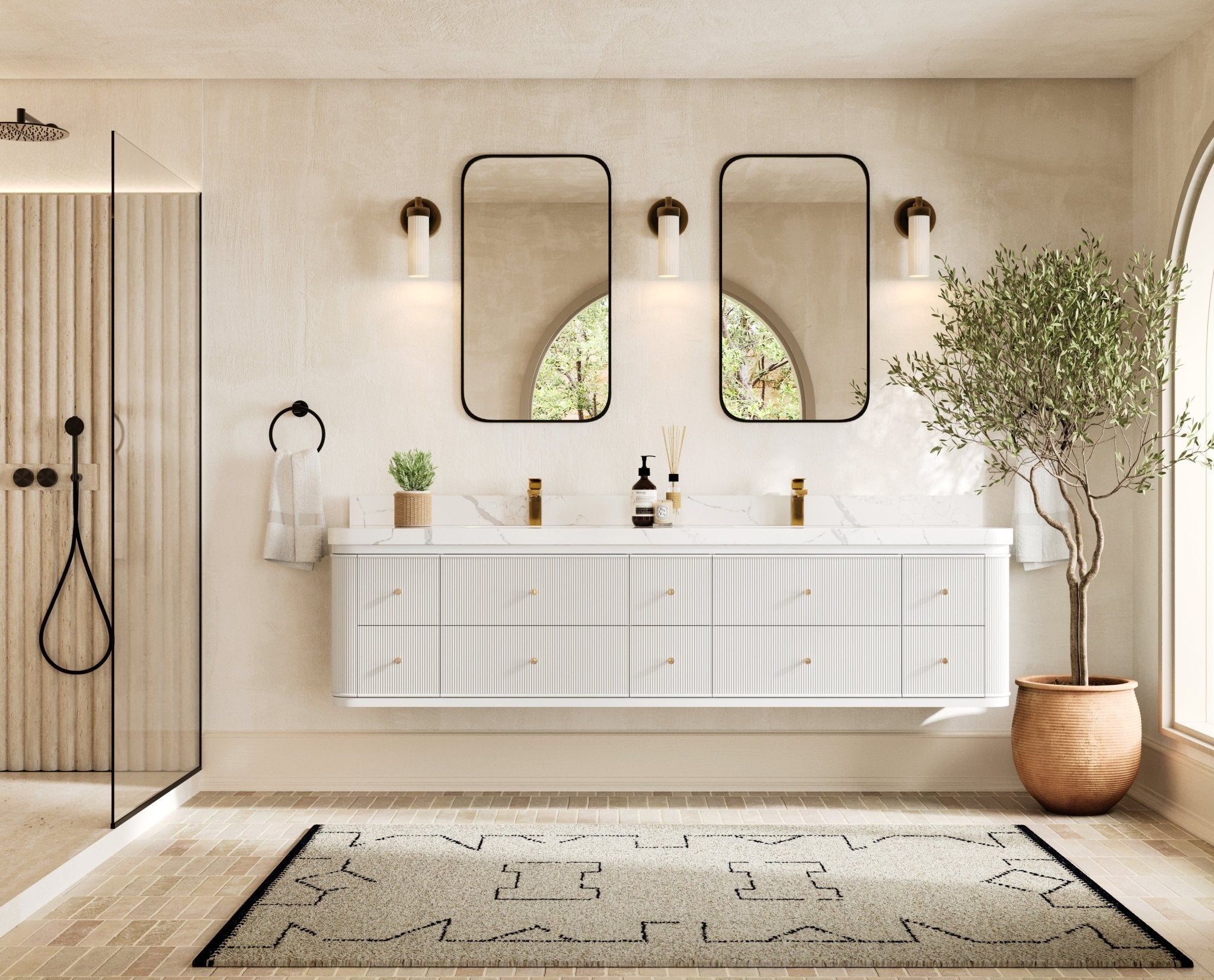 Hampton Floating 84 in. W x 22 in. D Double Sink Bathroom Vanity - Willow Bath and Vanity