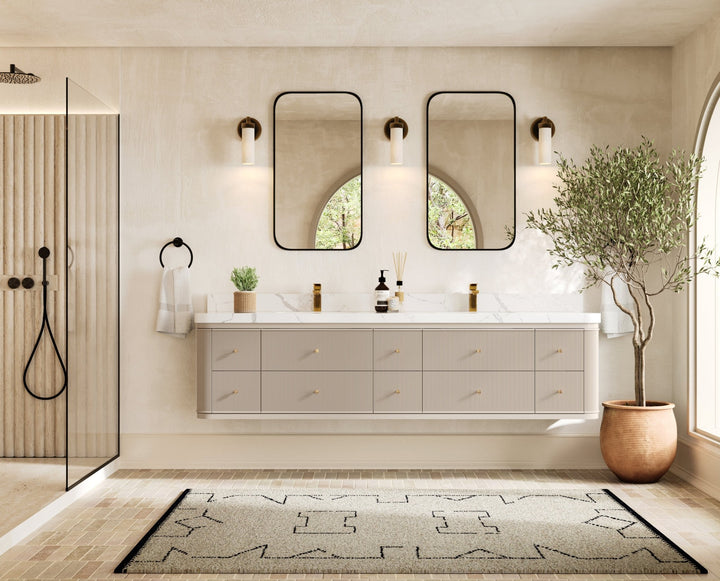 Hampton Floating 84 in. W x 22 in. D Double Sink Bathroom Vanity - photo 1