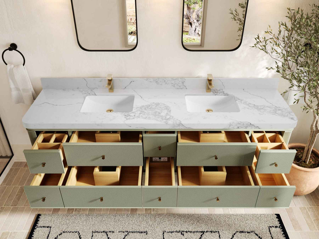 Hampton Floating 84 in. W x 22 in. D Double Sink Bathroom Vanity - Willow Bath and Vanity