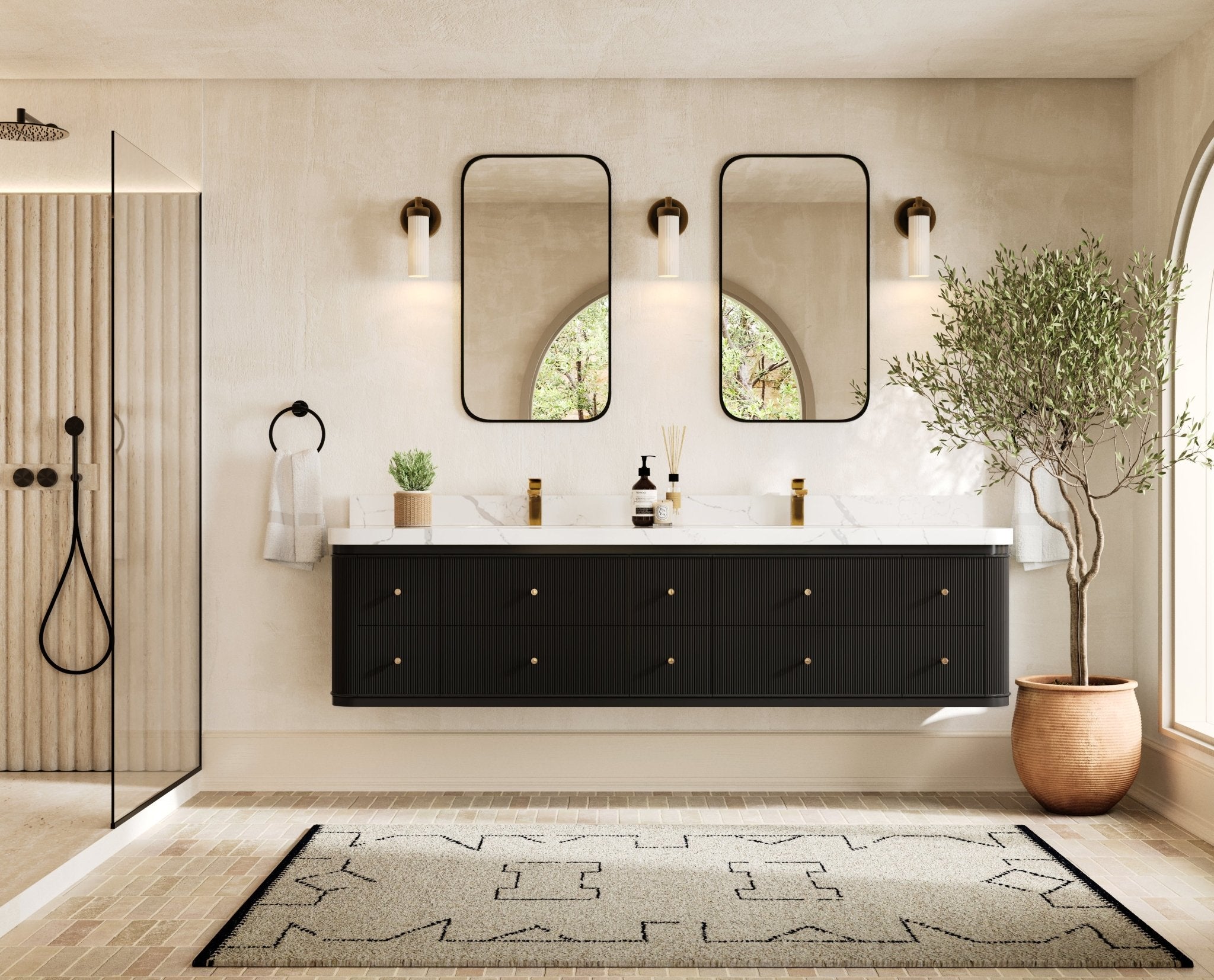 Hampton Floating 84 in. W x 22 in. D Double Sink Bathroom Vanity - Willow Bath and Vanity