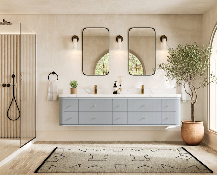 Hampton Floating 84 in. W x 22 in. D Double Sink Bathroom Vanity - photo 1