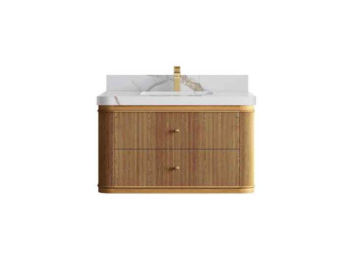 Hampton Floating Teak 36 in. W x 22 in. D Center Sink Bathroom Vanity - photo 14