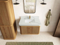 Hampton Floating Teak 36 in. W x 22 in. D Center Sink Bathroom Vanity - photo 15