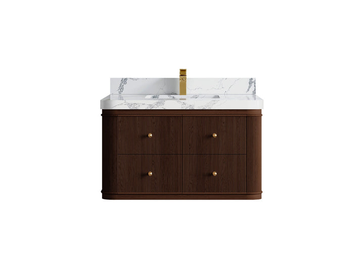 Hampton Floating Teak 36 in. W x 22 in. D Center Sink Bathroom Vanity - photo 19