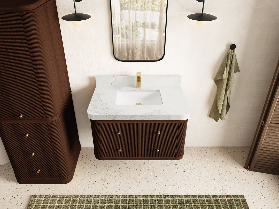 Hampton Floating Teak 36 in. W x 22 in. D Center Sink Bathroom Vanity - Willow Bath and Vanity