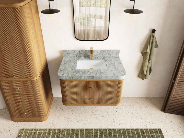 Hampton Floating Teak 36 in. W x 22 in. D Center Sink Bathroom Vanity - photo 9