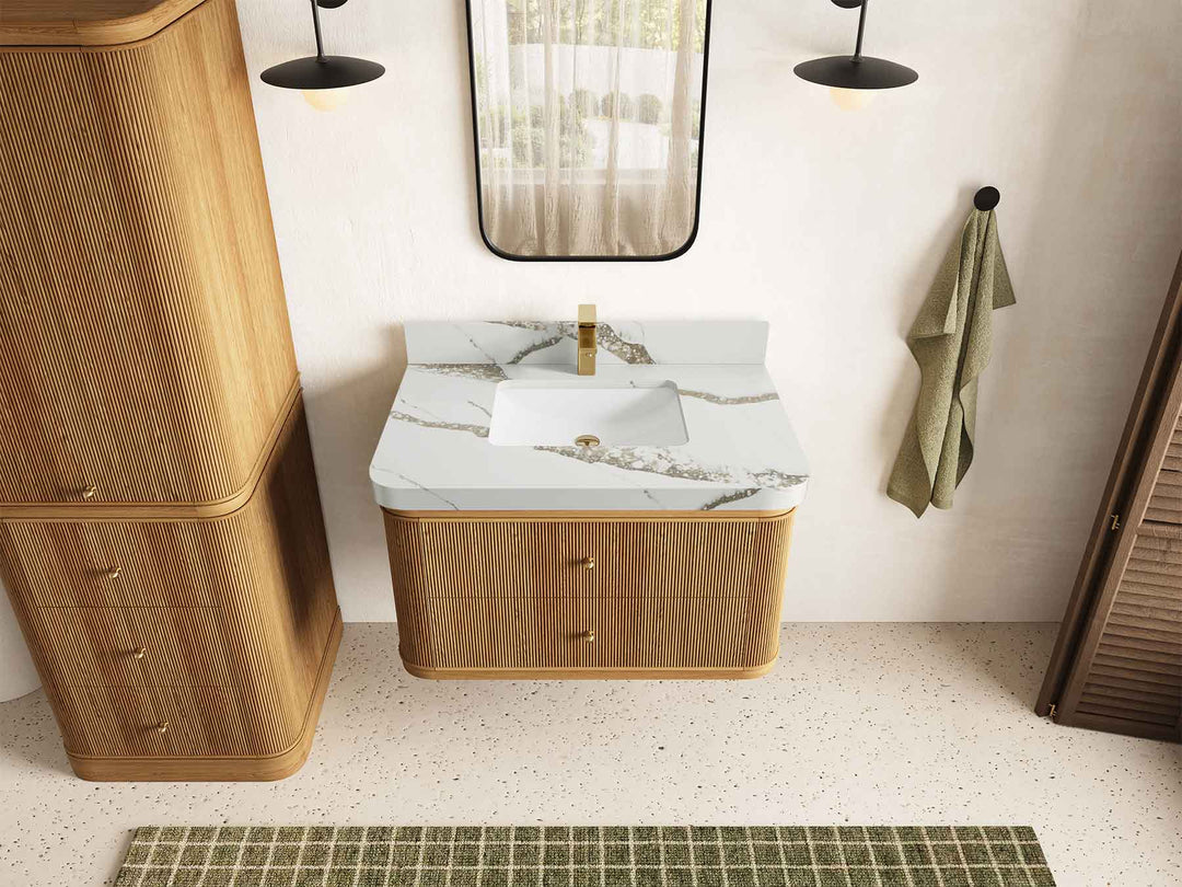 Hampton Floating Teak 36 in. W x 22 in. D Center Sink Bathroom Vanity - Willow Bath and Vanity