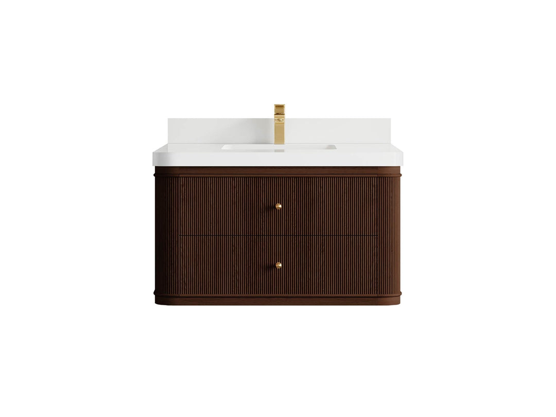 Hampton Floating Teak 36 in. W x 22 in. D Center Sink Bathroom Vanity - Willow Bath and Vanity