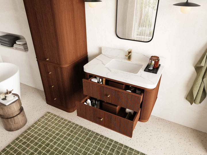 Hampton Floating Teak 36 in. W x 22 in. D Center Sink Bathroom Vanity - photo 3
