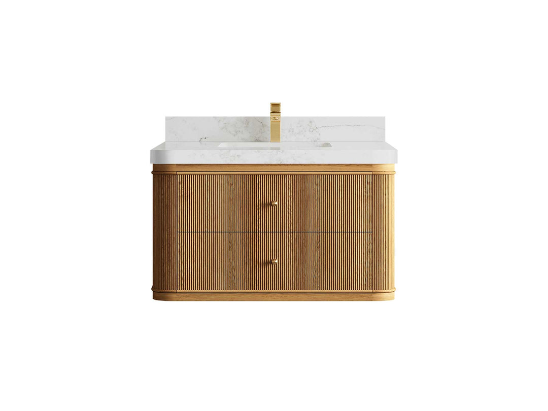 Hampton Floating Teak 36 in. W x 22 in. D Center Sink Bathroom Vanity - Willow Bath and Vanity