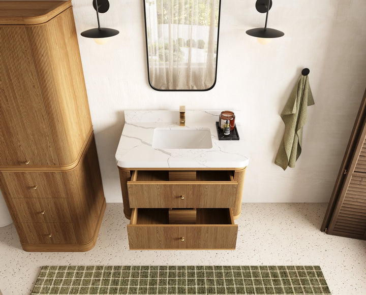Hampton Floating Teak 36 in. W x 22 in. D Center Sink Bathroom Vanity - photo 5
