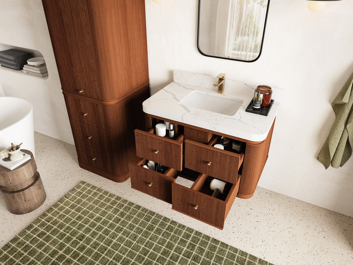 Hampton Floating Teak 36 in. W x 22 in. D Center Sink Bathroom Vanity - photo 3
