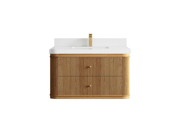 Hampton Floating Teak 36 in. W x 22 in. D Center Sink Bathroom Vanity - photo 24