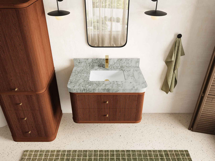 Hampton Floating Teak 36 in. W x 22 in. D Center Sink Bathroom Vanity - photo 9