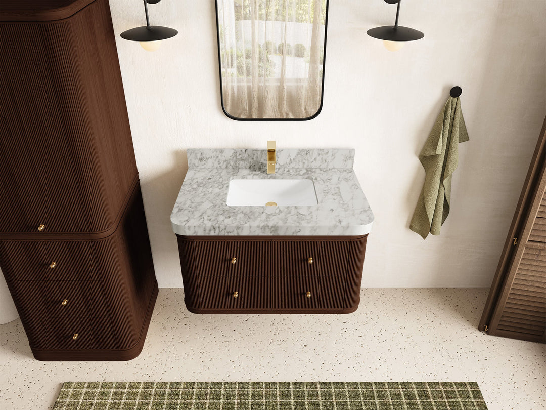 Hampton Floating Teak 36 in. W x 22 in. D Center Sink Bathroom Vanity - Willow Bath and Vanity