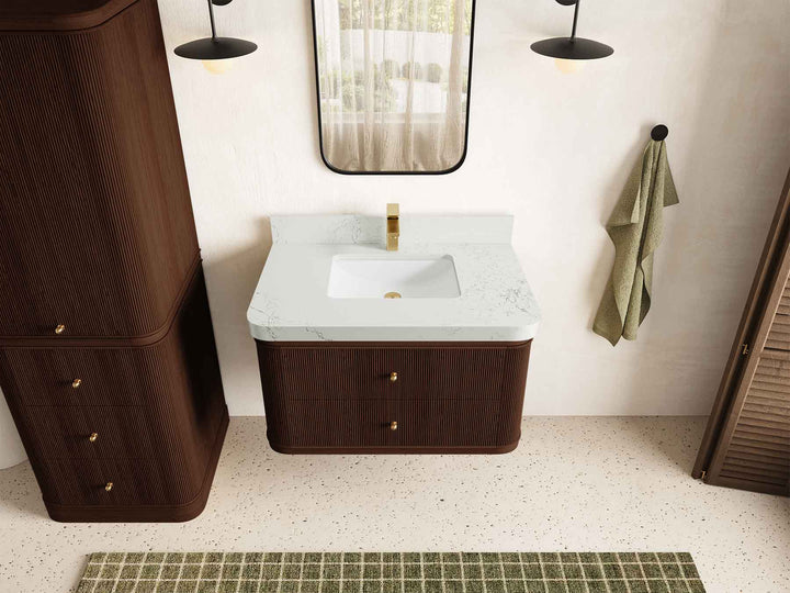 Hampton Floating Teak 36 in. W x 22 in. D Center Sink Bathroom Vanity - photo 19