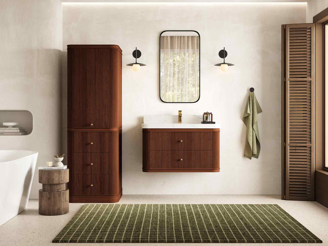 Hampton Floating Teak 36 in. W x 22 in. D Center Sink Bathroom Vanity - Willow Bath and Vanity