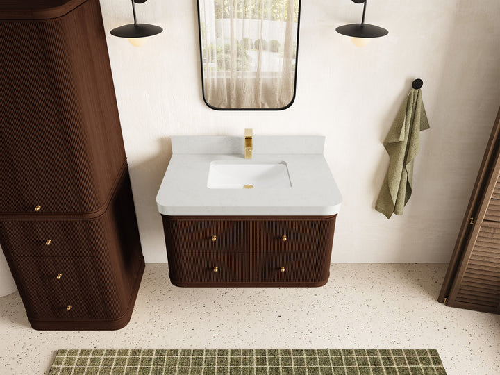 Hampton Floating Teak 36 in. W x 22 in. D Center Sink Bathroom Vanity - photo 10
