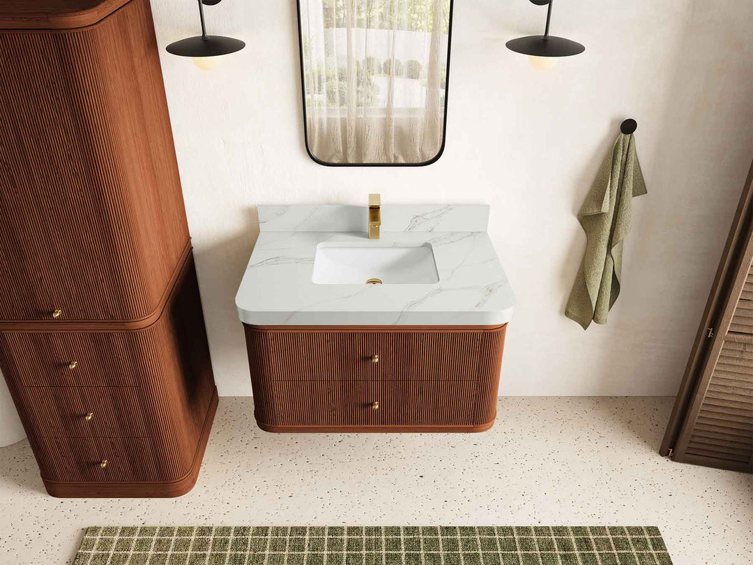 Hampton Floating Teak 36 in. W x 22 in. D Center Sink Bathroom Vanity - Willow Bath and Vanity