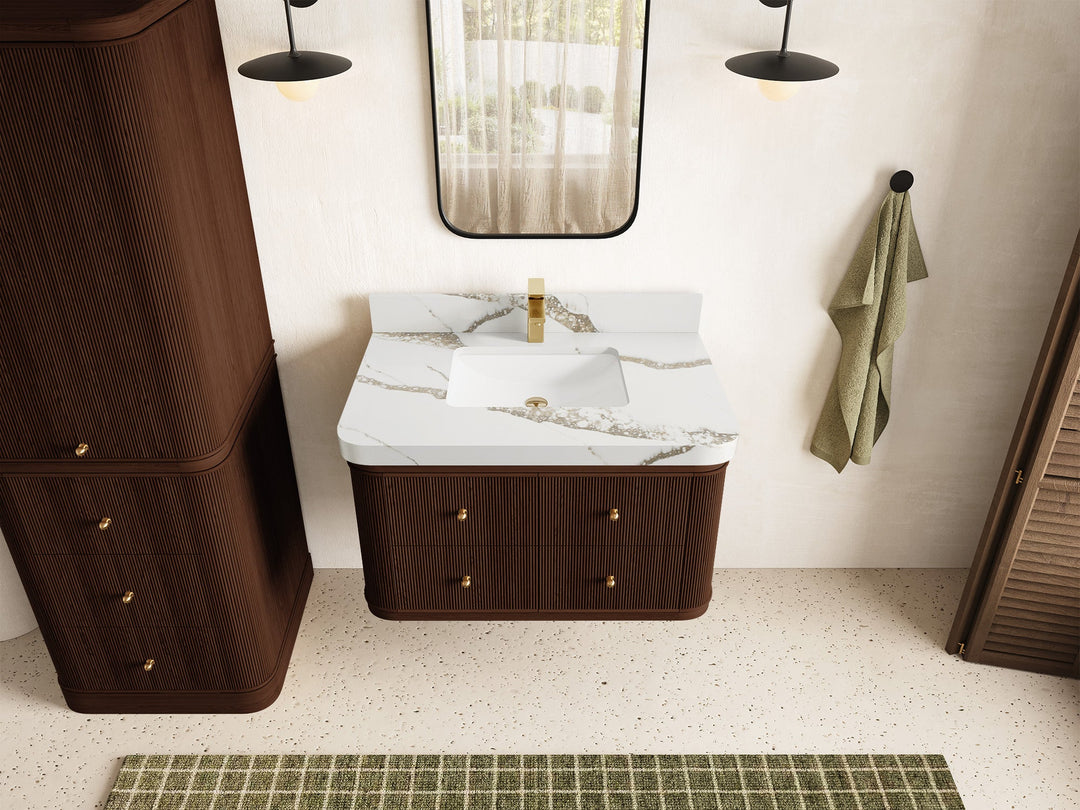 Hampton Floating Teak 36 in. W x 22 in. D Center Sink Bathroom Vanity - Willow Bath and Vanity