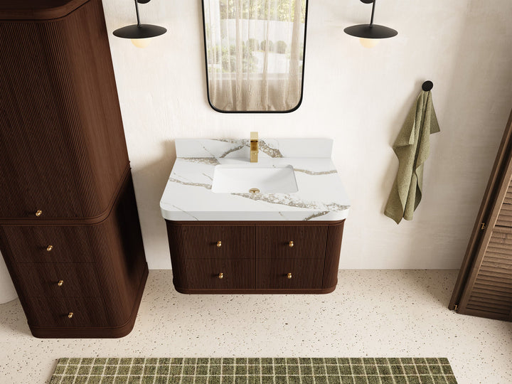 Hampton Floating Teak 36 in. W x 22 in. D Center Sink Bathroom Vanity - photo 12