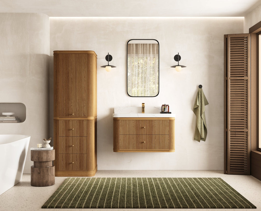 Hampton Floating Teak 36 in. W x 22 in. D Center Sink Bathroom Vanity - Willow Bath and Vanity