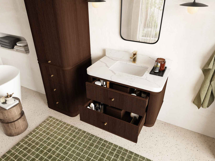 Hampton Floating Teak 36 in. W x 22 in. D Center Sink Bathroom Vanity - photo 3