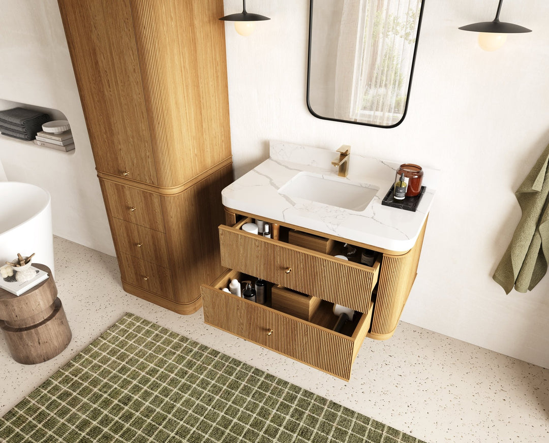 Hampton Floating Teak 36 in. W x 22 in. D Center Sink Bathroom Vanity - Willow Bath and Vanity