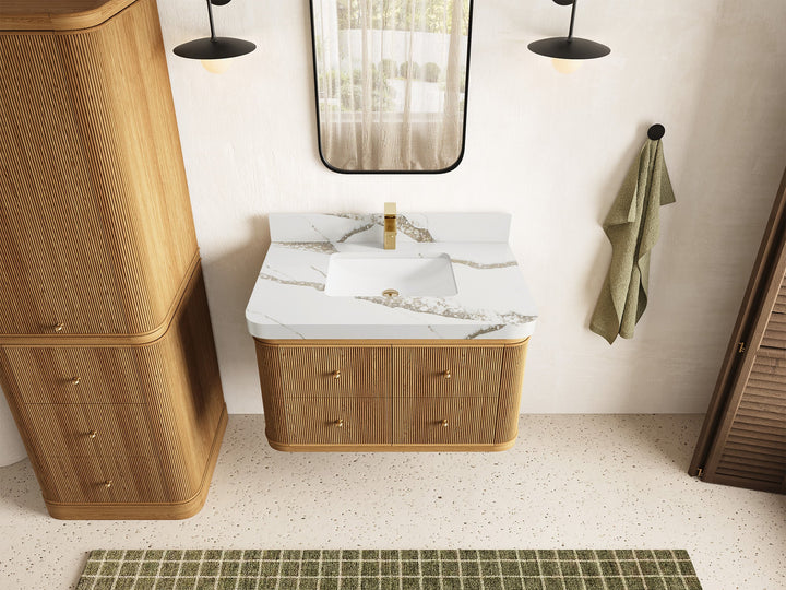 Hampton Floating Teak 36 in. W x 22 in. D Center Sink Bathroom Vanity - photo 12