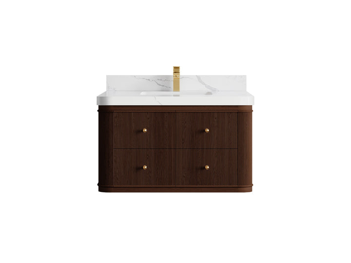 Hampton Floating Teak 36 in. W x 22 in. D Center Sink Bathroom Vanity - photo 15