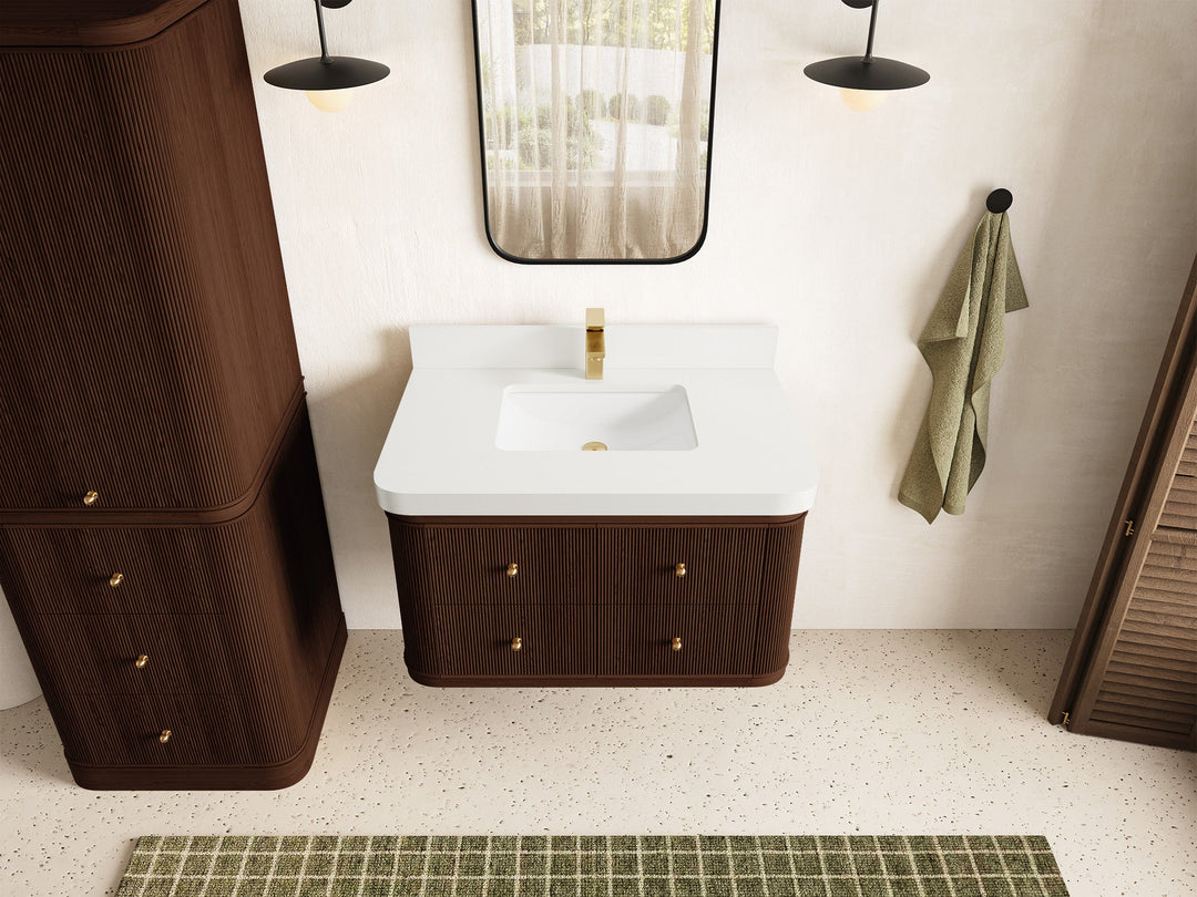 Hampton Floating Teak 36 in. W x 22 in. D Center Sink Bathroom Vanity - Willow Bath and Vanity