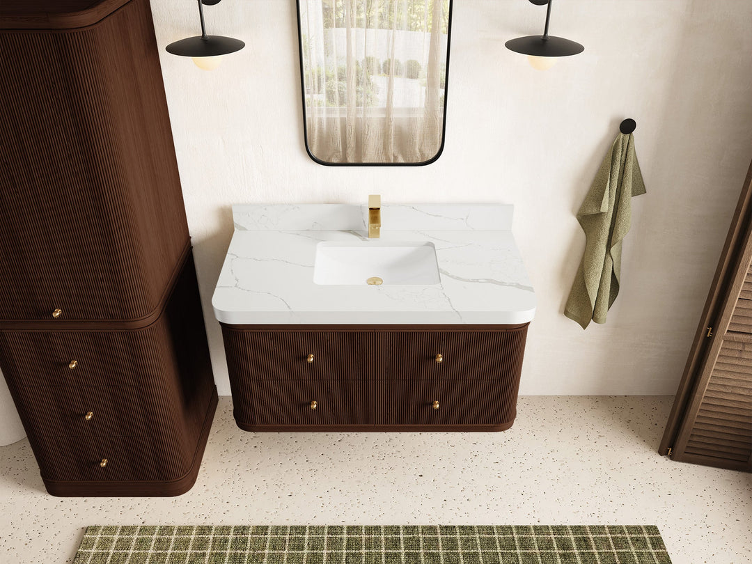 Hampton Floating Teak 42 in. W x 22 in. D Single Sink Bathroom Vanity - Willow Bath and Vanity