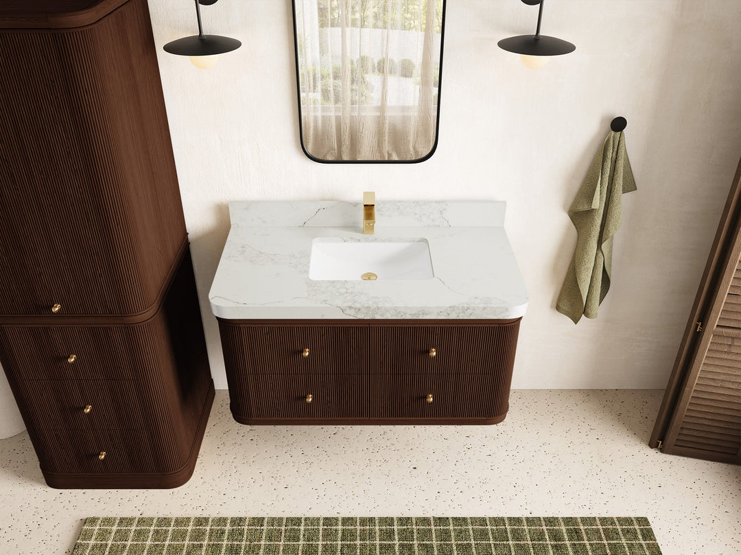 Hampton Floating Teak 42 in. W x 22 in. D Single Sink Bathroom Vanity - Willow Bath and Vanity