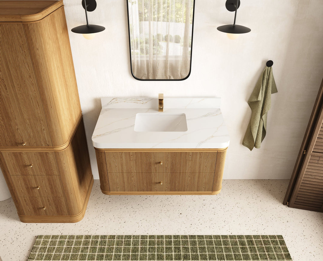 Hampton Floating Teak 42 in. W x 22 in. D Single Sink Bathroom Vanity - Willow Bath and Vanity