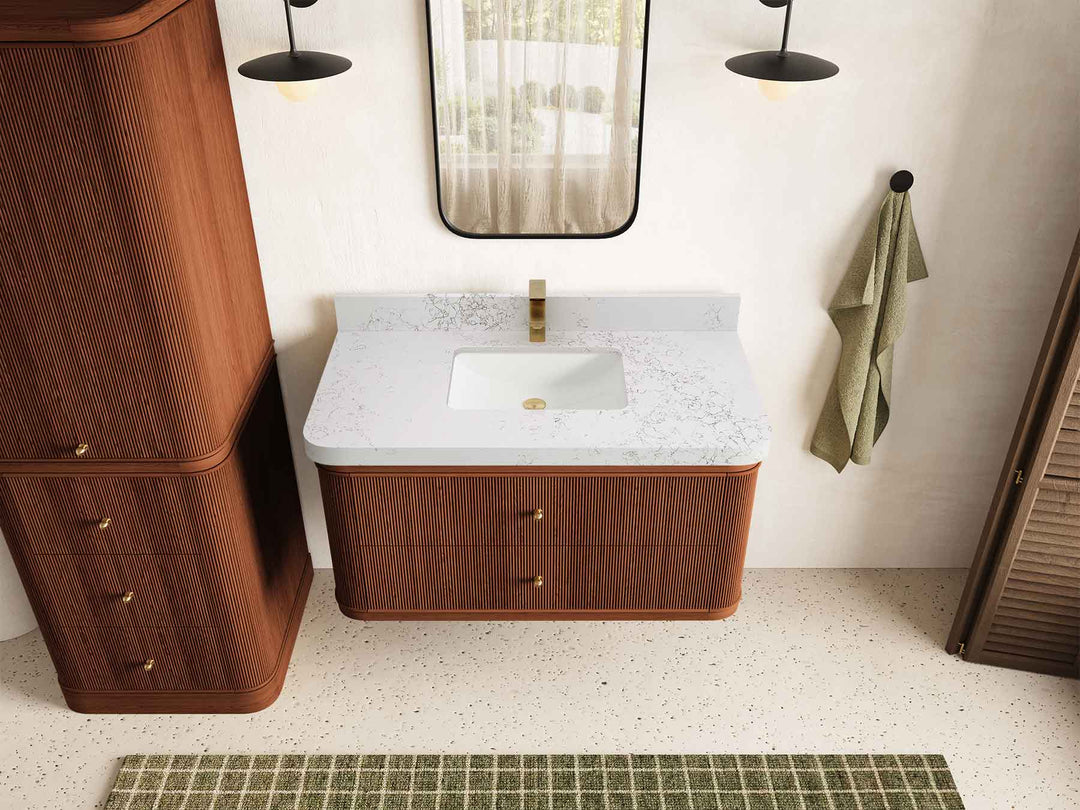 Hampton Floating Teak 42 in. W x 22 in. D Single Sink Bathroom Vanity - Willow Bath and Vanity