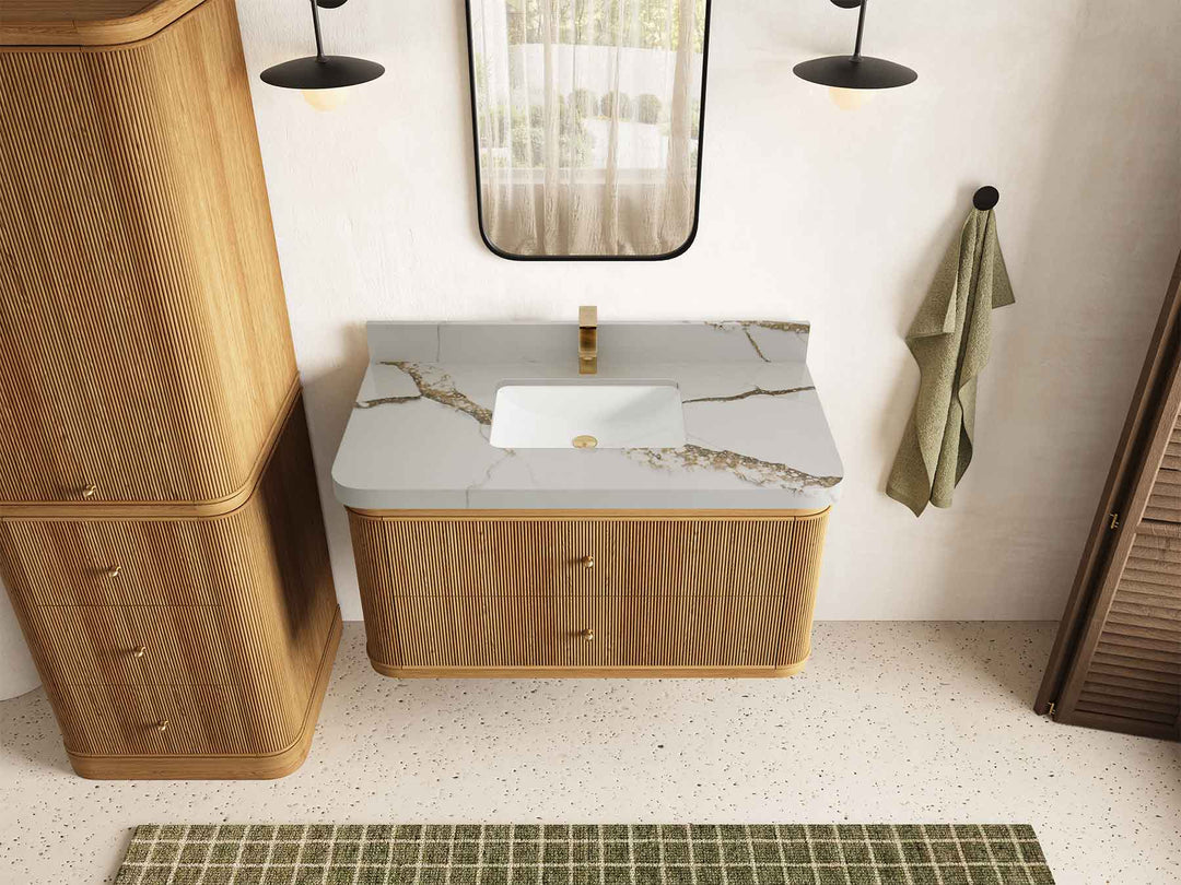 Hampton Floating Teak 42 in. W x 22 in. D Single Sink Bathroom Vanity - Willow Bath and Vanity