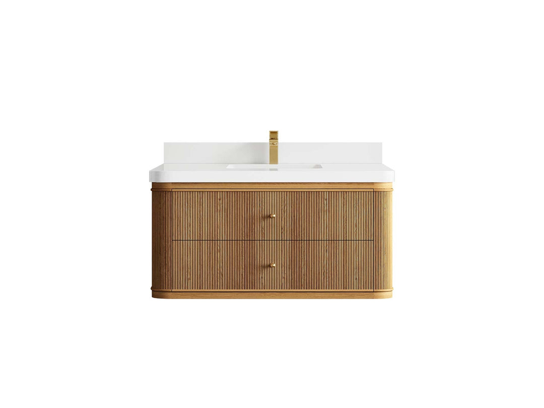 Hampton Floating Teak 42 in. W x 22 in. D Single Sink Bathroom Vanity - Willow Bath and Vanity