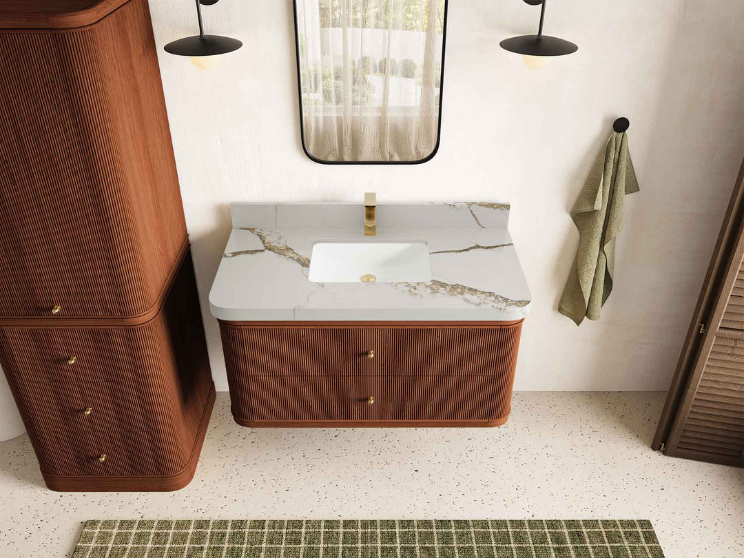 Hampton Floating Teak 42 in. W x 22 in. D Single Sink Bathroom Vanity - Willow Bath and Vanity