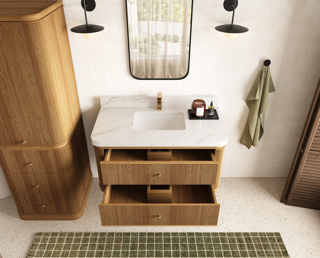 Hampton Floating Teak 42 in. W x 22 in. D Single Sink Bathroom Vanity - Willow Bath and Vanity