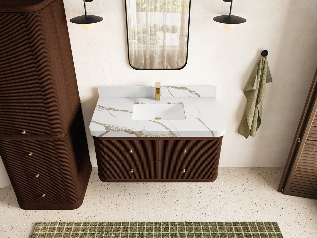 Hampton Floating Teak 42 in. W x 22 in. D Single Sink Bathroom Vanity - Willow Bath and Vanity
