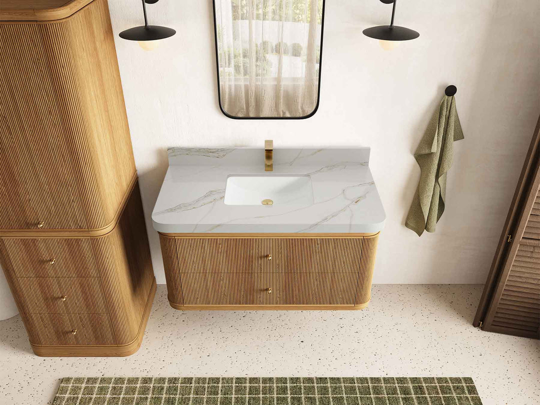 Hampton Floating Teak 42 in. W x 22 in. D Single Sink Bathroom Vanity - Willow Bath and Vanity