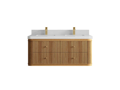 Hampton Floating Teak 48 in. W x 22 in. D Double Sink Bathroom Vanity - Willow Bath and Vanity