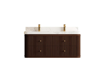 Hampton Floating Teak 48 in. W x 22 in. D Double Sink Bathroom Vanity - Willow Bath and Vanity