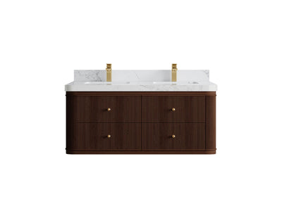 Hampton Floating Teak 48 in. W x 22 in. D Double Sink Bathroom Vanity - Willow Bath and Vanity