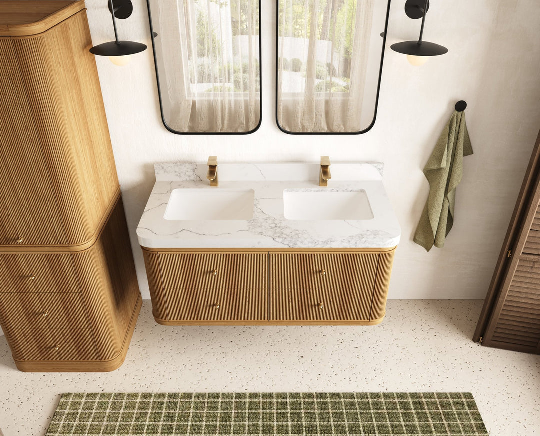 Hampton Floating Teak 48 in. W x 22 in. D Double Sink Bathroom Vanity - Willow Bath and Vanity