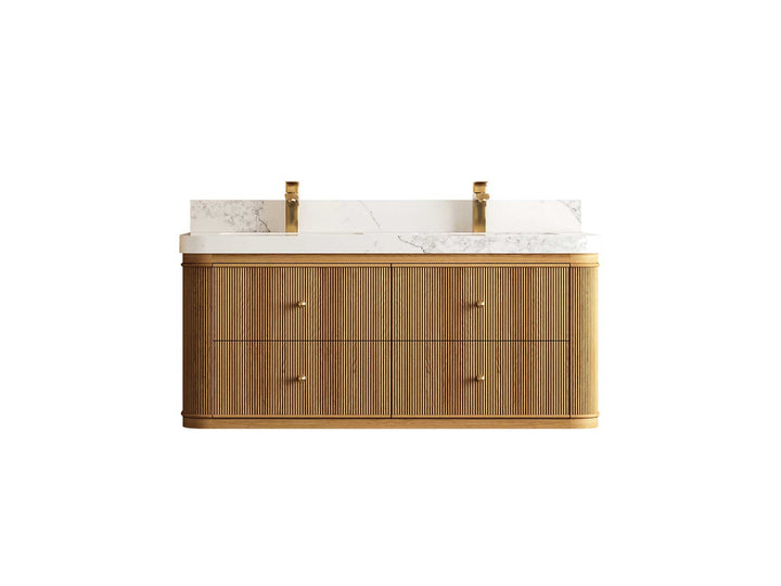 Hampton Floating Teak 48 in. W x 22 in. D Double Sink Bathroom Vanity - photo 1